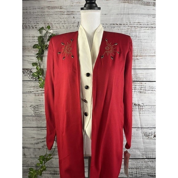 Vintage 90's Y2K Michael B Ltd. Vest Jacket 1pc size 10 Petite Red Gold Jewels - Picture 2 of 15